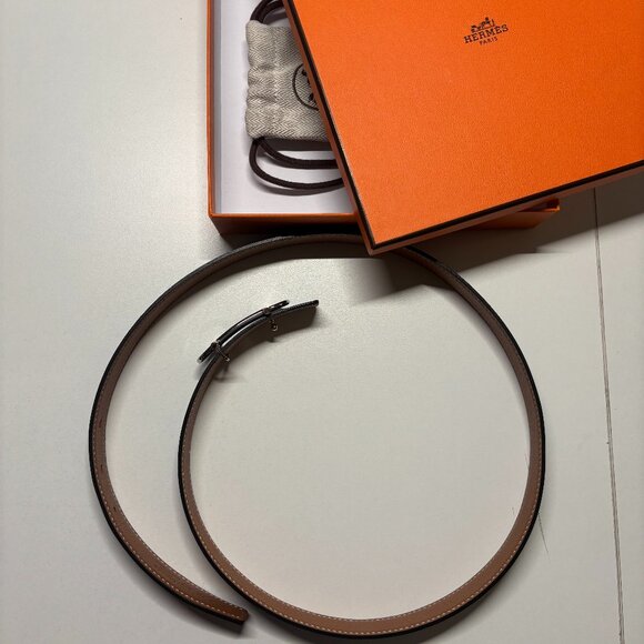 Hermès Reversible Leather D-Ring Belt Black / Brown Silver Hardware Size 80